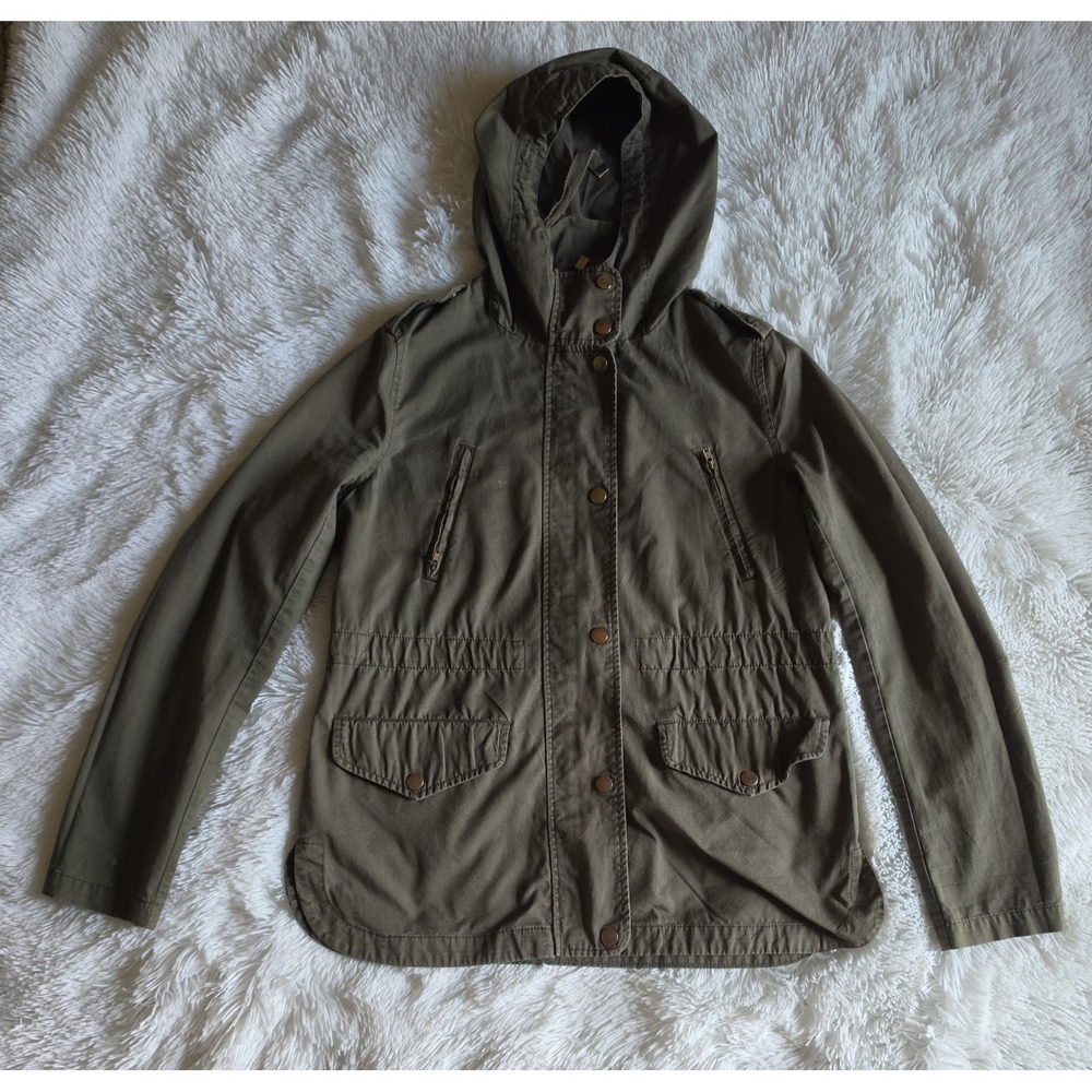 Love Tree Full Zip Hooded Utility Olive Green Military Army 100% Cotton Jacket-S - Picture 2 of 11